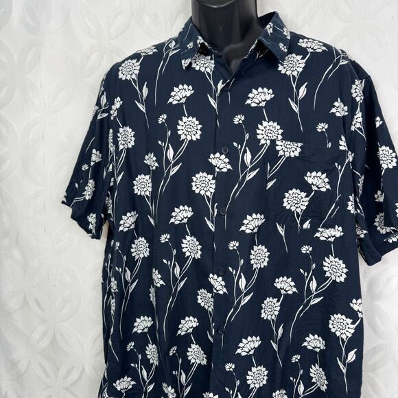 Vince Nomad Floral Short Sleeve Button-Up Coastal Navy Shirt Mens Size XXL - Picture 10 of 13